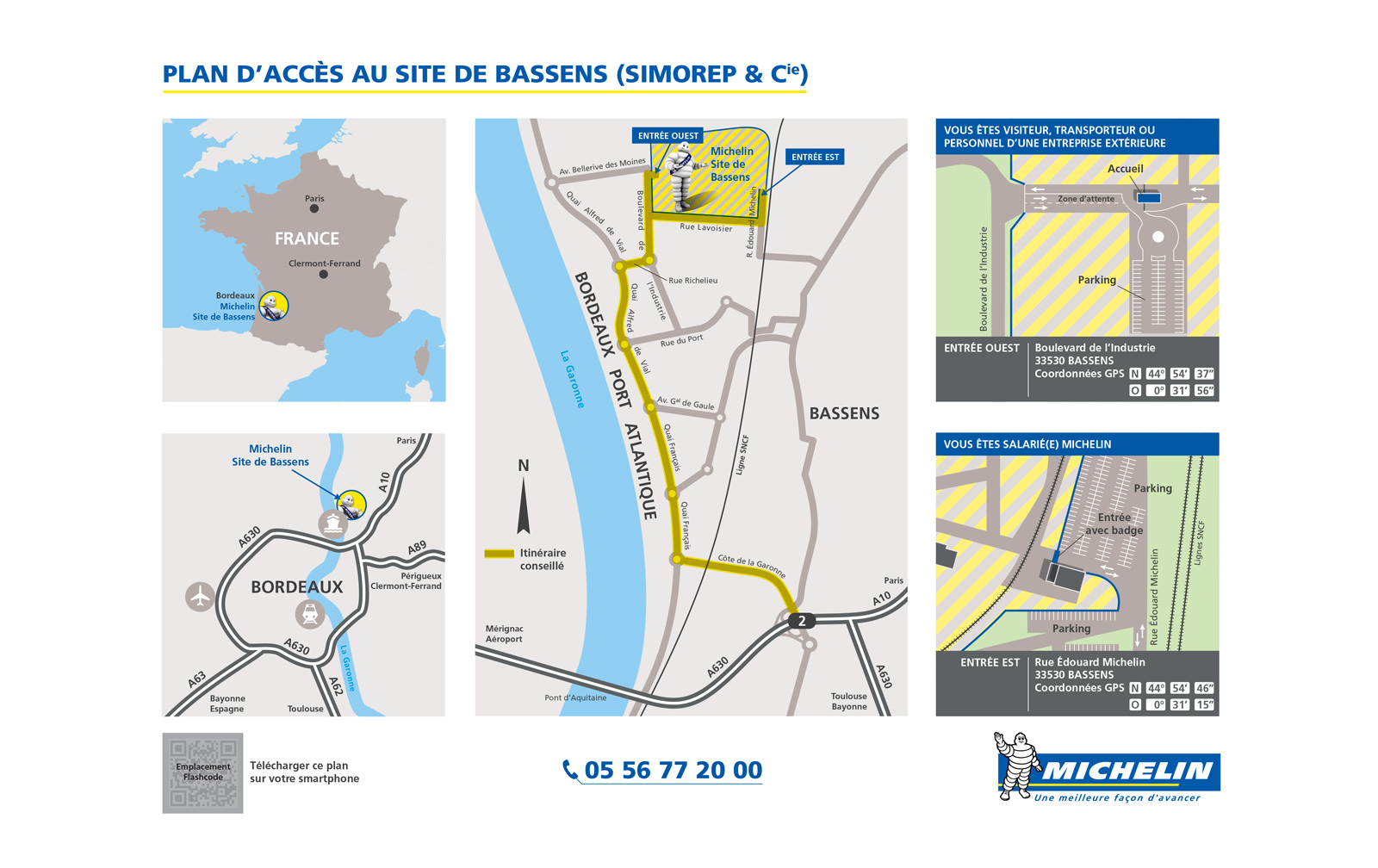 Plan d'accès au site Michelin de Bassens(33)