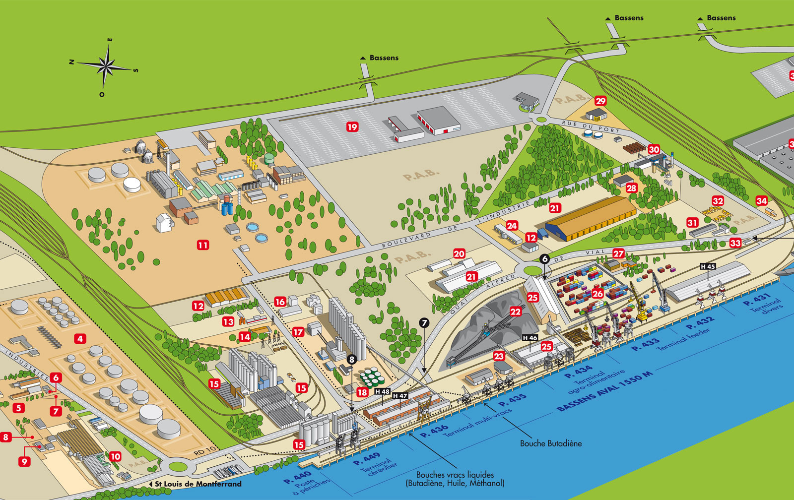 plan du site portuaire de Bassens pour le Grand Port Maritime de Bordeaux