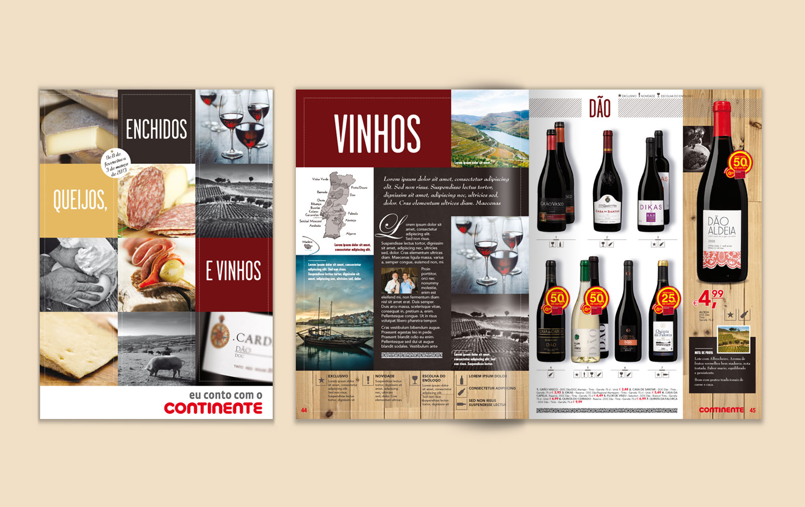 Catalogue sur le thème du vin et du fromage pour l'enseigne portugaise Continente