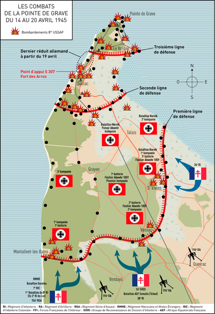 carte Soulac-sur-Mer Le Verdon plan dessinateur cartographe Bordeaux Pierre Lepec topographie WW2 seconde guerre mondiale conflit allemagne libération France Médoc Mur atlantique fortification bunker blockhaus allemand bombardements USSAF forces française